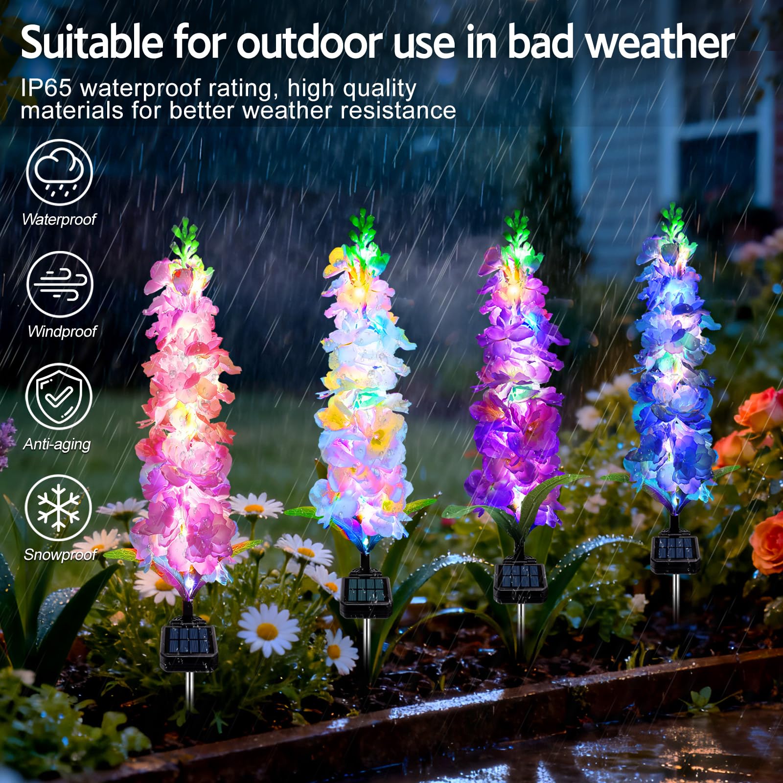 Luci solari da giardino Delphinium, confezione da 8 pezzi, 160 LED, impermeabili, luci solari per esterni, due modalità di illuminazione, per feste di nozze, giardino, cortile, patio, prato e regalo