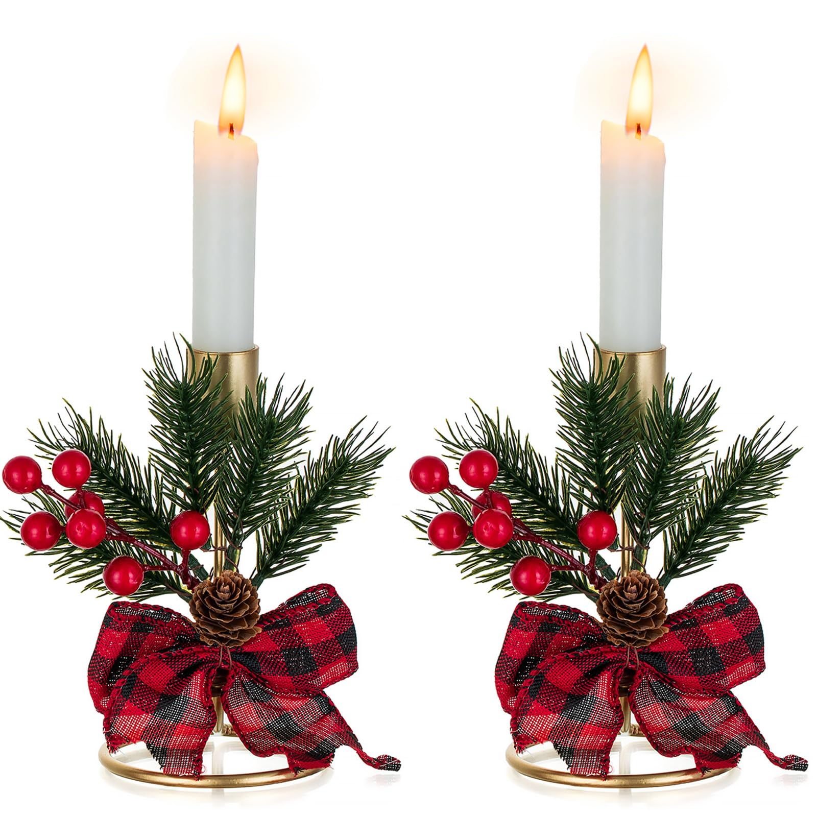 Sziqiqi Candeleros para Mesa Navidad: Portavelas Oro Candelabro con Decoración de Lazo Juego de 2 Candelabros Decorativos para Mesa de Navidad Centro de Mesa Chimenea Decoración