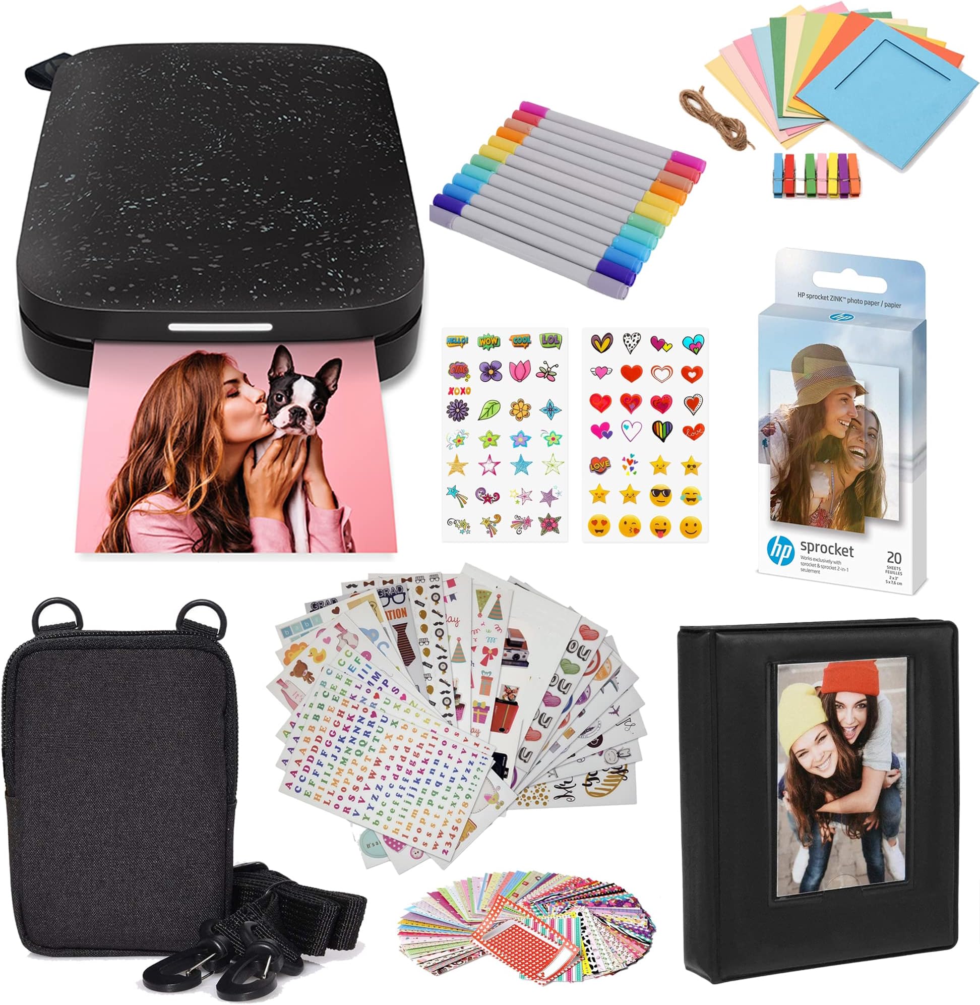 HP Sprocket Portable 2x3 Instant Color Photo Printer (Black Noir) Starter Bundle