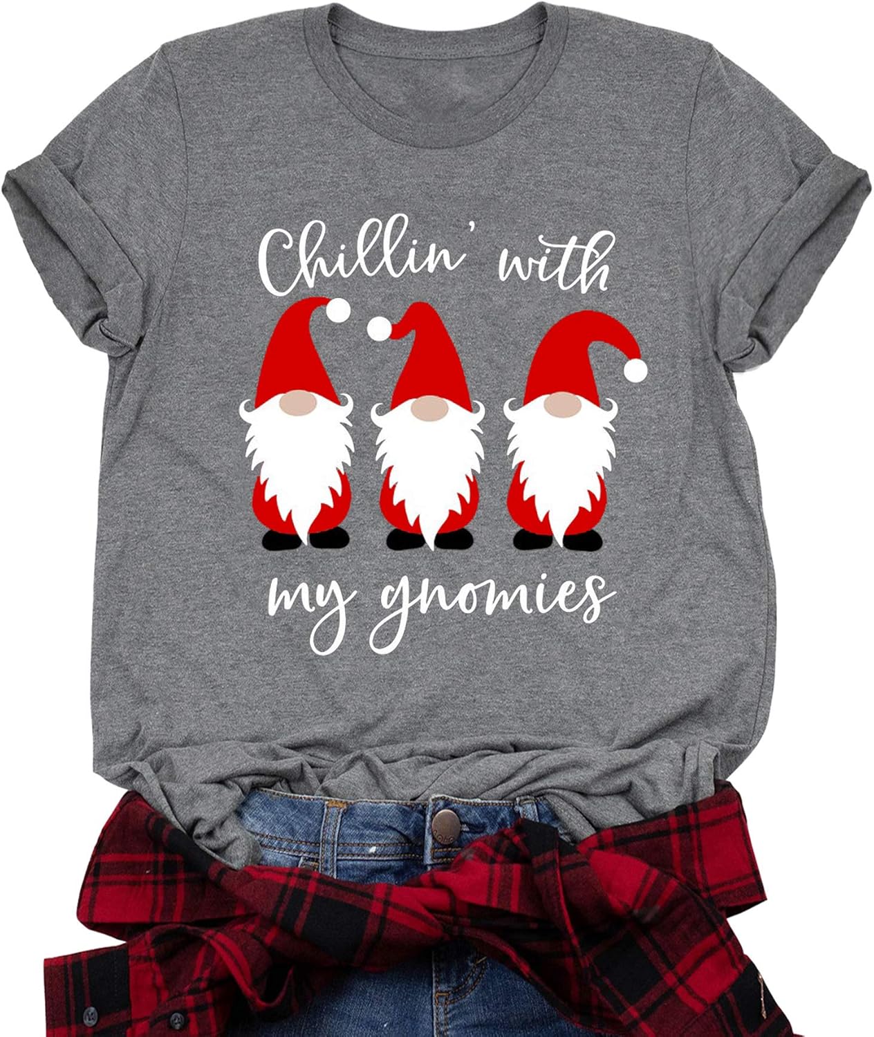 Christmas Shirt Women Cute Gnomes TShirt Funny Santa Graphic Tee Tops Holiday Shirt Xmas Gift