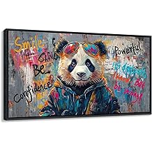 JEAWA Large Canvas Framed Wall Art, Panda Abstract Graffiti Street Art Pop Wall Picture Black and White Paintings Ready to Hang Living Room Bedroom Study Home Office Inspirational Decor 29x58 IN