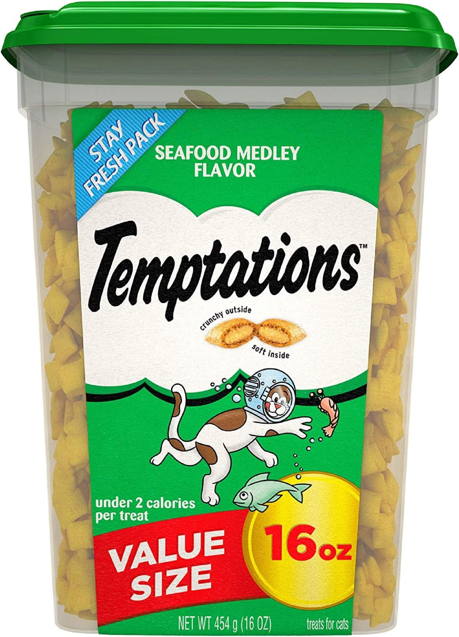 TEMPTATIONS Classic Treats for Cats Seafood Medley Flavor 16 Ounces (Pack of 4)