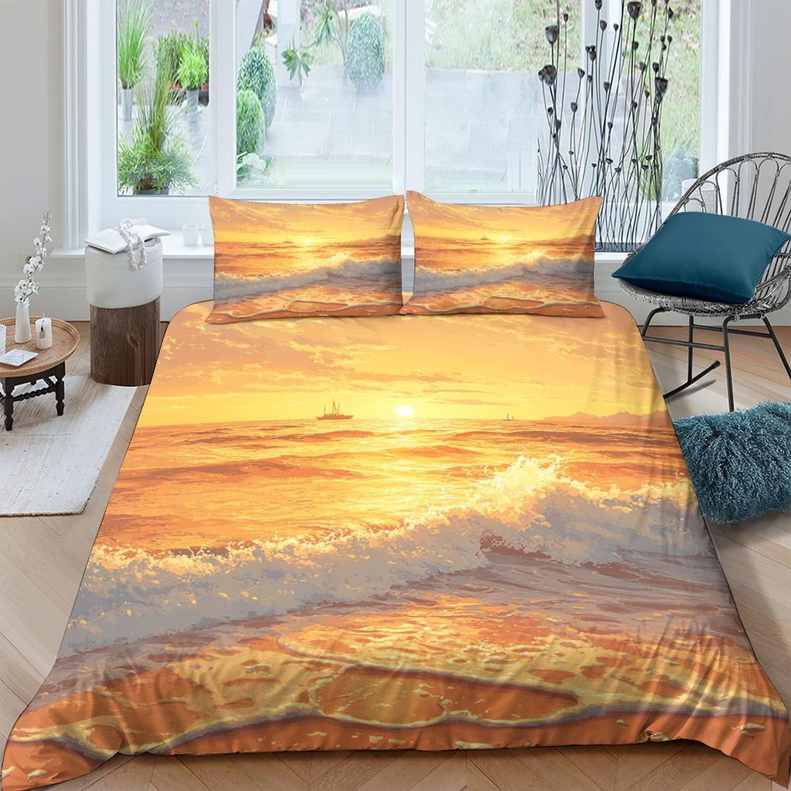 Ctjqhvkz Style-7 3D Printed Sunset Ocean Fitted Sheet Microfiber Soft Breathable Beach Wave Mattress Cover For Bedroom Dorm Decor Single（135X200cm）