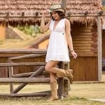 IUV Cowboy Bottes pour les femmes Bottes de la Cowgirl de l'Ouest Bottes d'orteil de veau moyen Boot avec talon de chunky