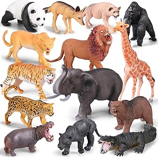 Safari Animal Toys for Toddlers，14Piece Realistic Animal Figures with Lion，Elephant，Panda,Jungle Animals Playset for Kids ，Zoo Toys Figures Set