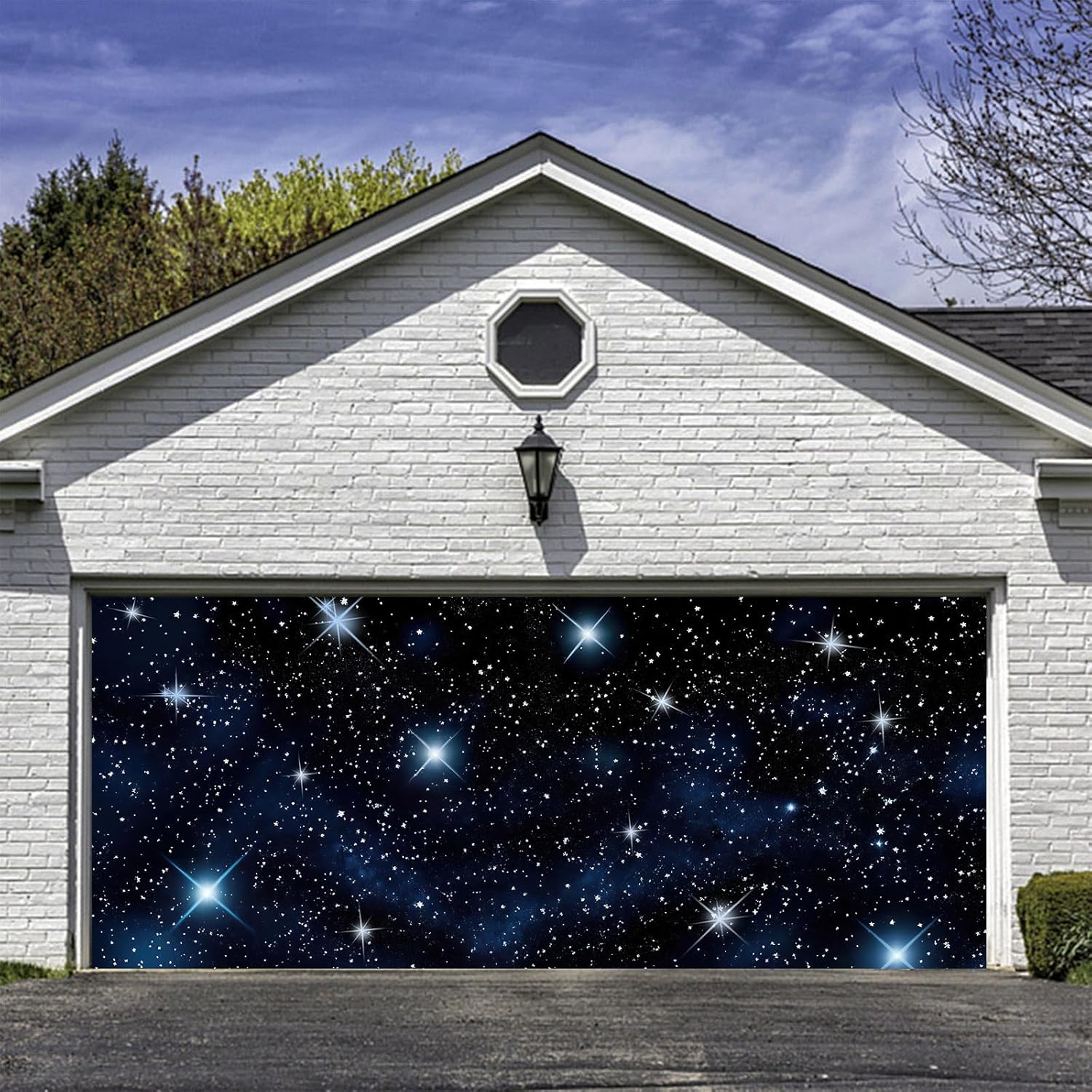 7X16ft Starry Night Sky Garage Door Decoration Background Cosmic Galaxy Outer Universe Space Theme Photography Backdrops Kids Children Birthday Banner Decor Baby Shower Banner Cover