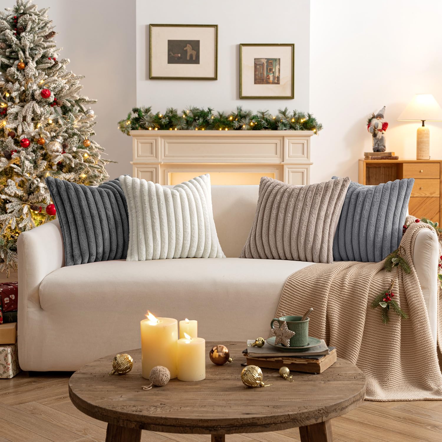 MIULEE Plüsch Kissenbezug 40x40 kuschelkissen flauschig kuschel Kissen Kissenbezüge Fell Sofakissen Dekokissen 4er Set Kissenhülle Kunstpelz Weich Waschbar Deko für Couch Serie Graubraune