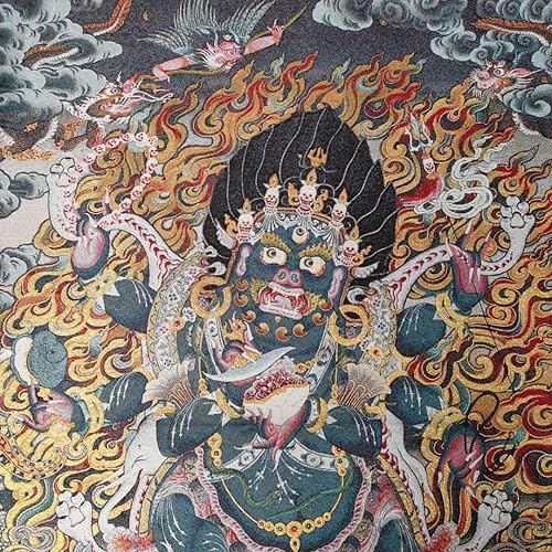 Miniatura 5 de Tapiz de seda bordado de budismo Tíbet Thangka de seda de 6 brazos Mahakala Wrathful Deity Tangka Fengshui para colgar en la pared para decoración