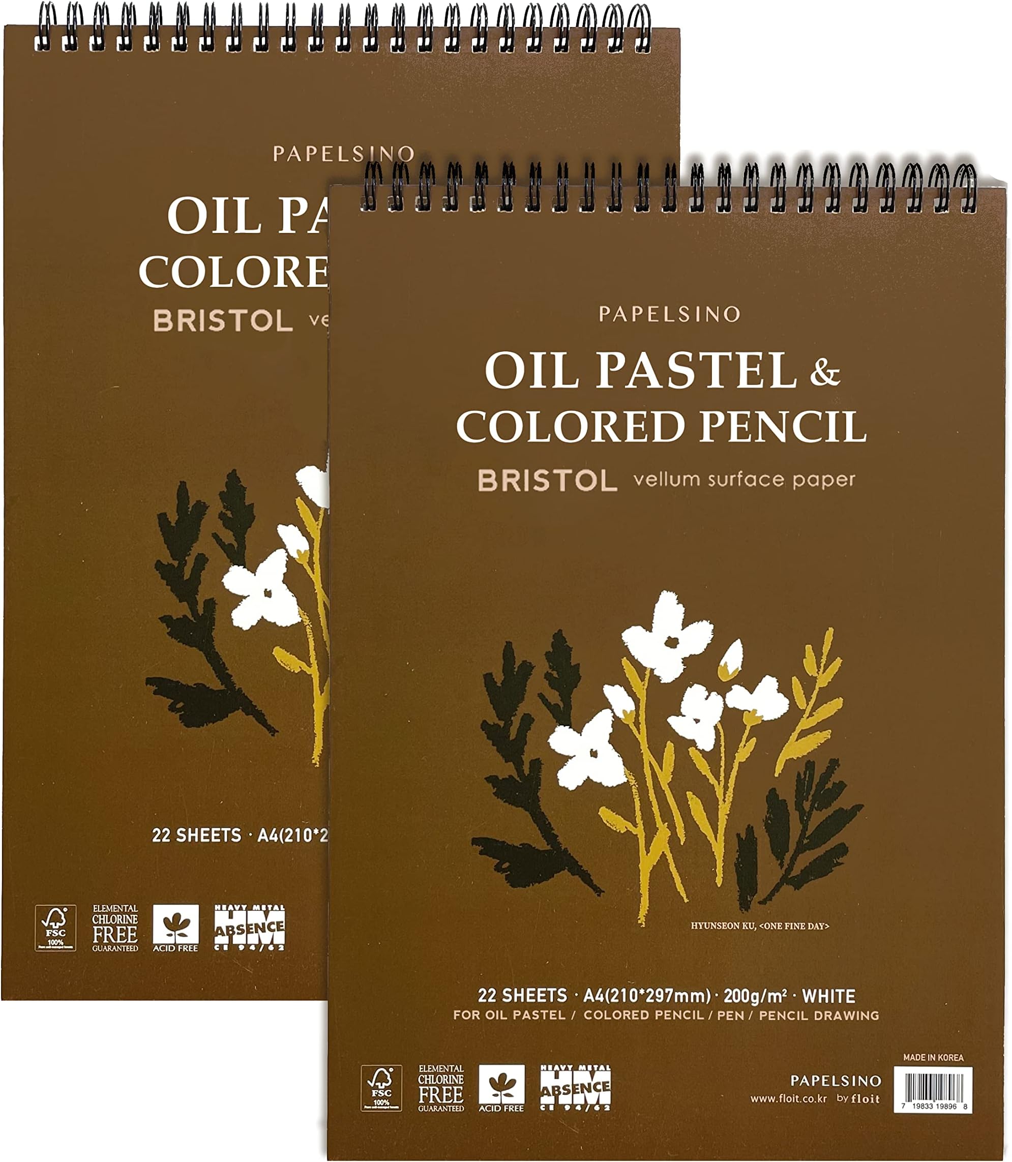 2 Pack of Papelsino, Bristol Paper Sketchbook for Dry Media Oil Pastel, Colored Pencil, Pencil Drawing Vellum Surface (A4 Spring 2Pack, 11.7 x 8.27)