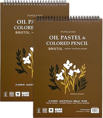 Paquete de 2 cuadernos de bocetos de papel Bristol para medios secos pastel al óleo, lápiz de color, superficie de vitela de dibujo a lápiz (A4, 2