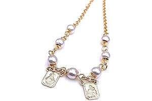 White Catholic Scapular | Sacred Heart of Jesus and Virgin Mary and Child Pendant Necklace