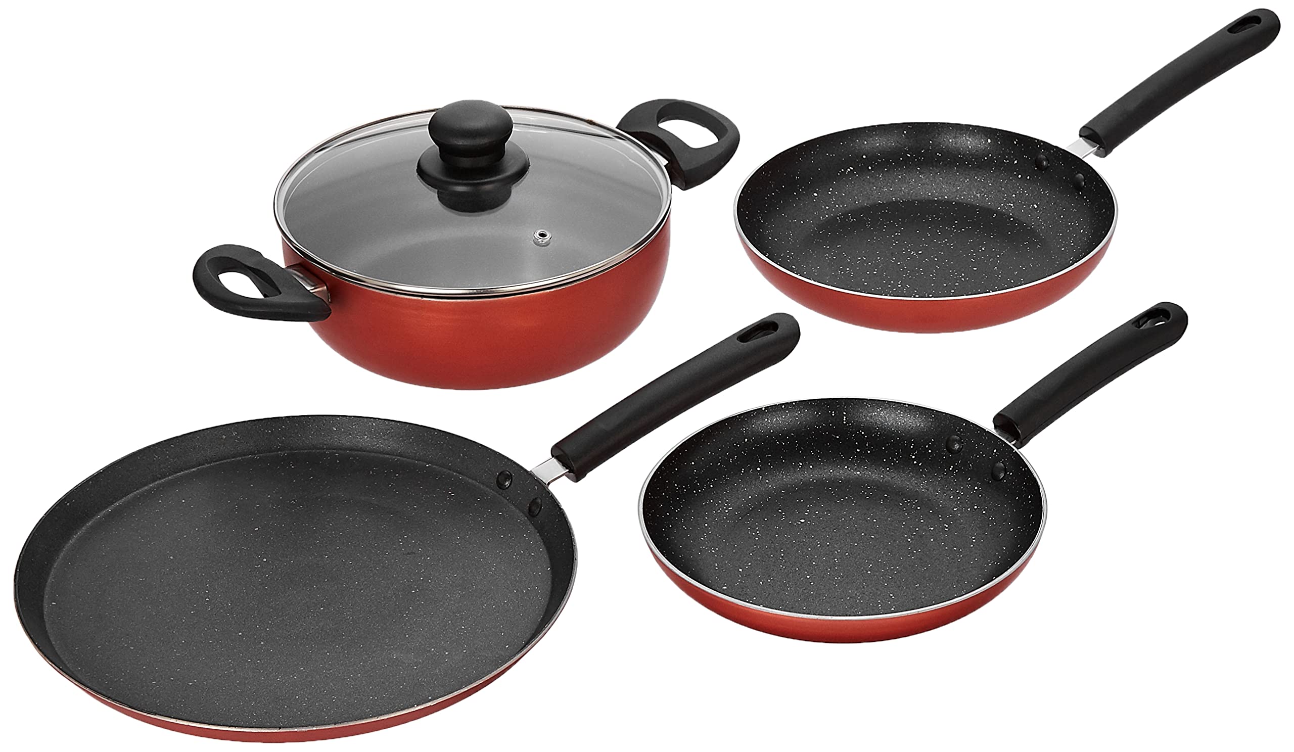 Amazon Brand - Solimo 4 Piece Non-Stick Cookware Set with Granite Finish
