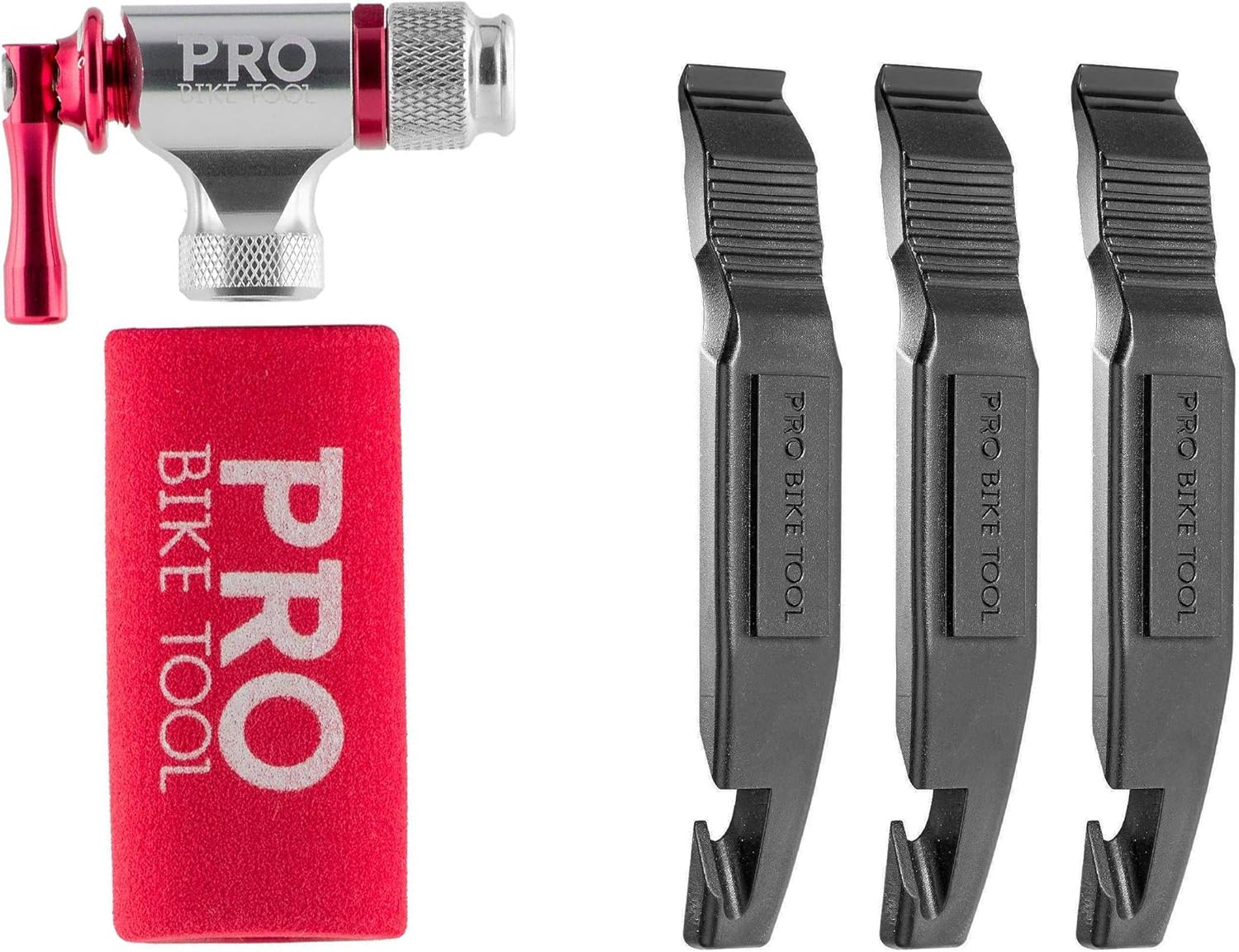 PRO BIKE TOOL CO2 Inflator + Bicycle Tire Lever 3 Pack
