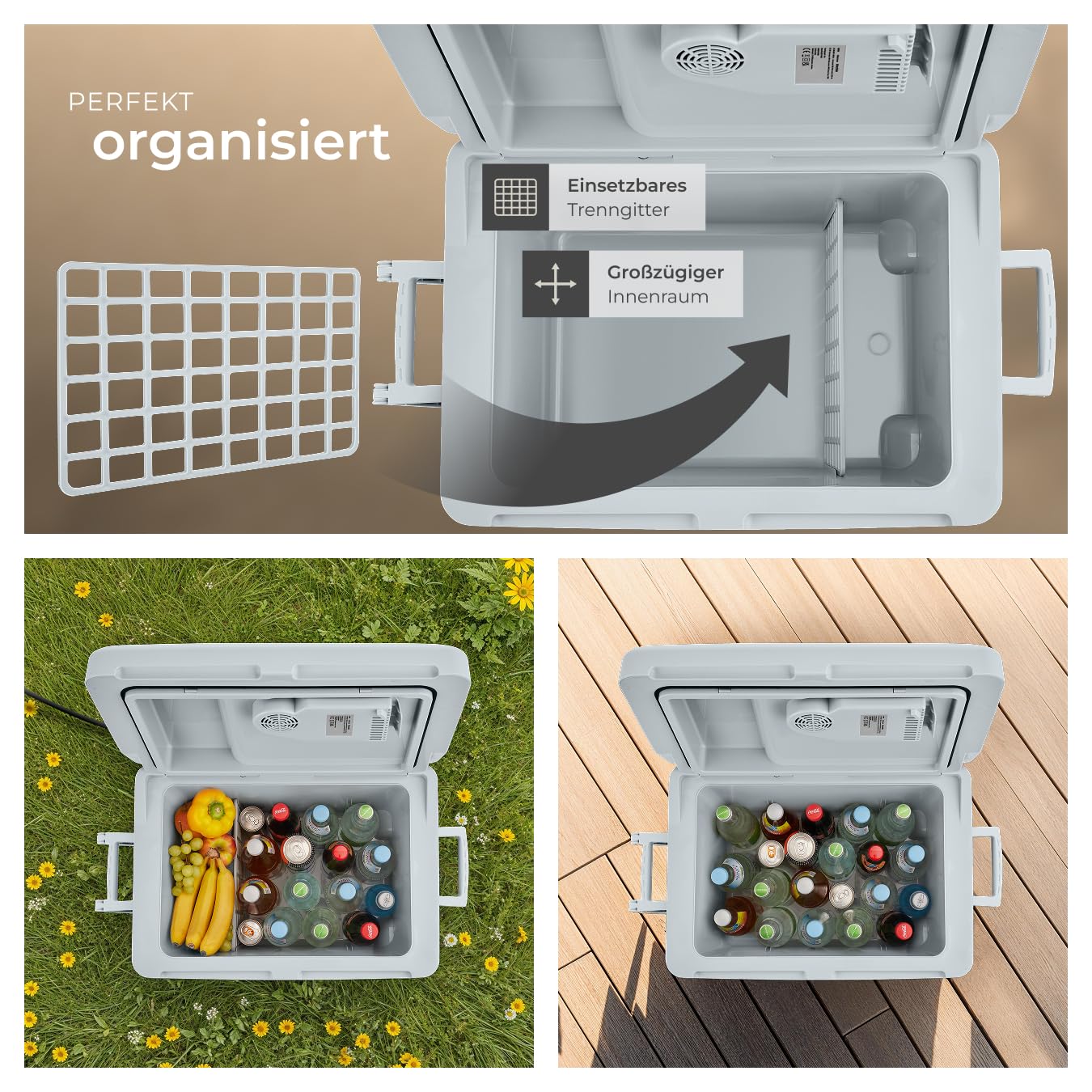 tectake® elektrische Kühlbox groß 40 L, Kühl- und Warmhaltefunktion, leise Kühltasche elektrisch, für Auto oder Steckdose, mini Kühlschrank für Camping, Getränke, Thermobox mit Strom, ECO Mode