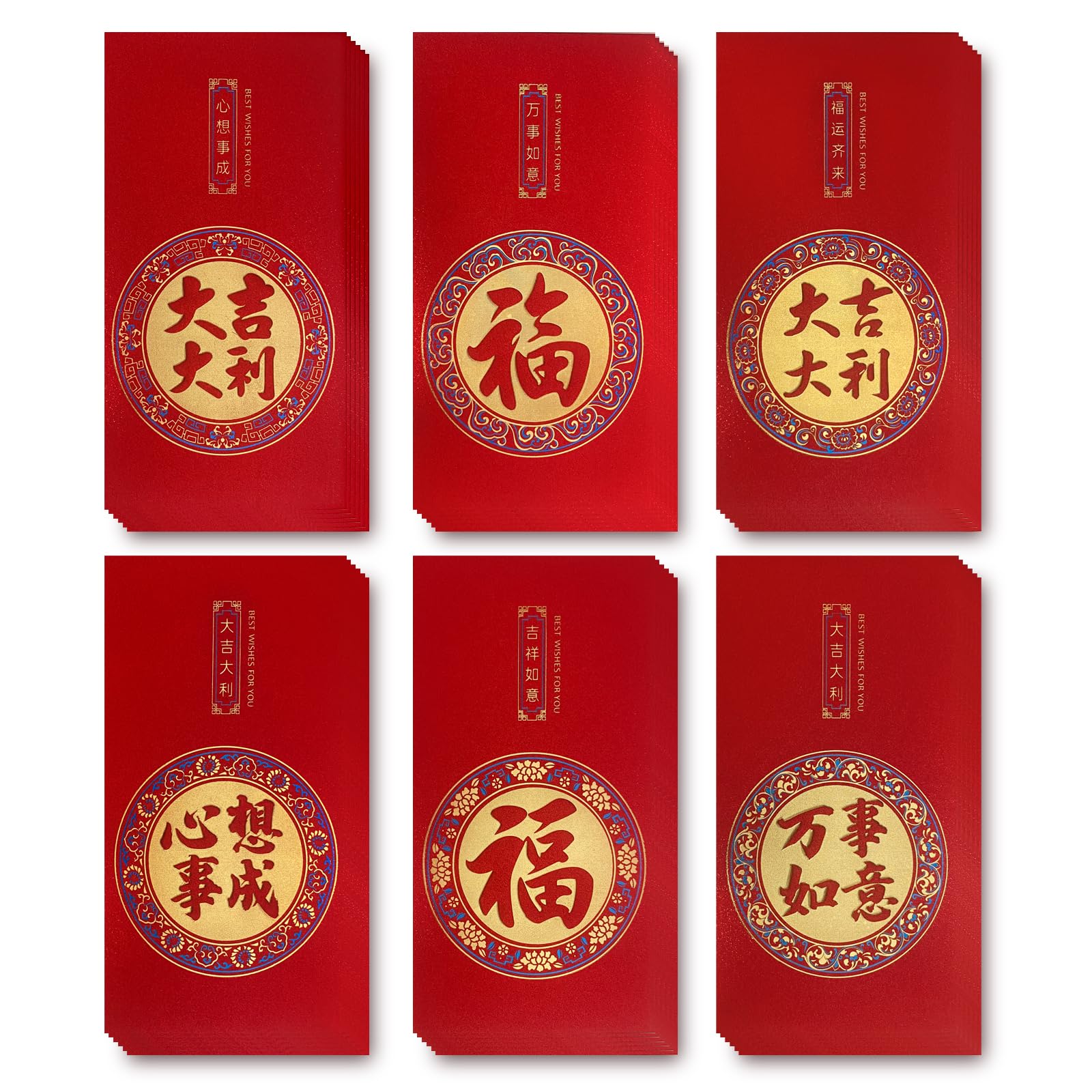 Ang Bao Chinesische Neujahrsumschläge, Glücks-Geldumschlag, große chinesische rote Taschen, dickes, stabiles Geldgeschenk, Hongbao, 230 g/m², Premium-Glitzer-Papier-Geldtaschen, 36 Stück