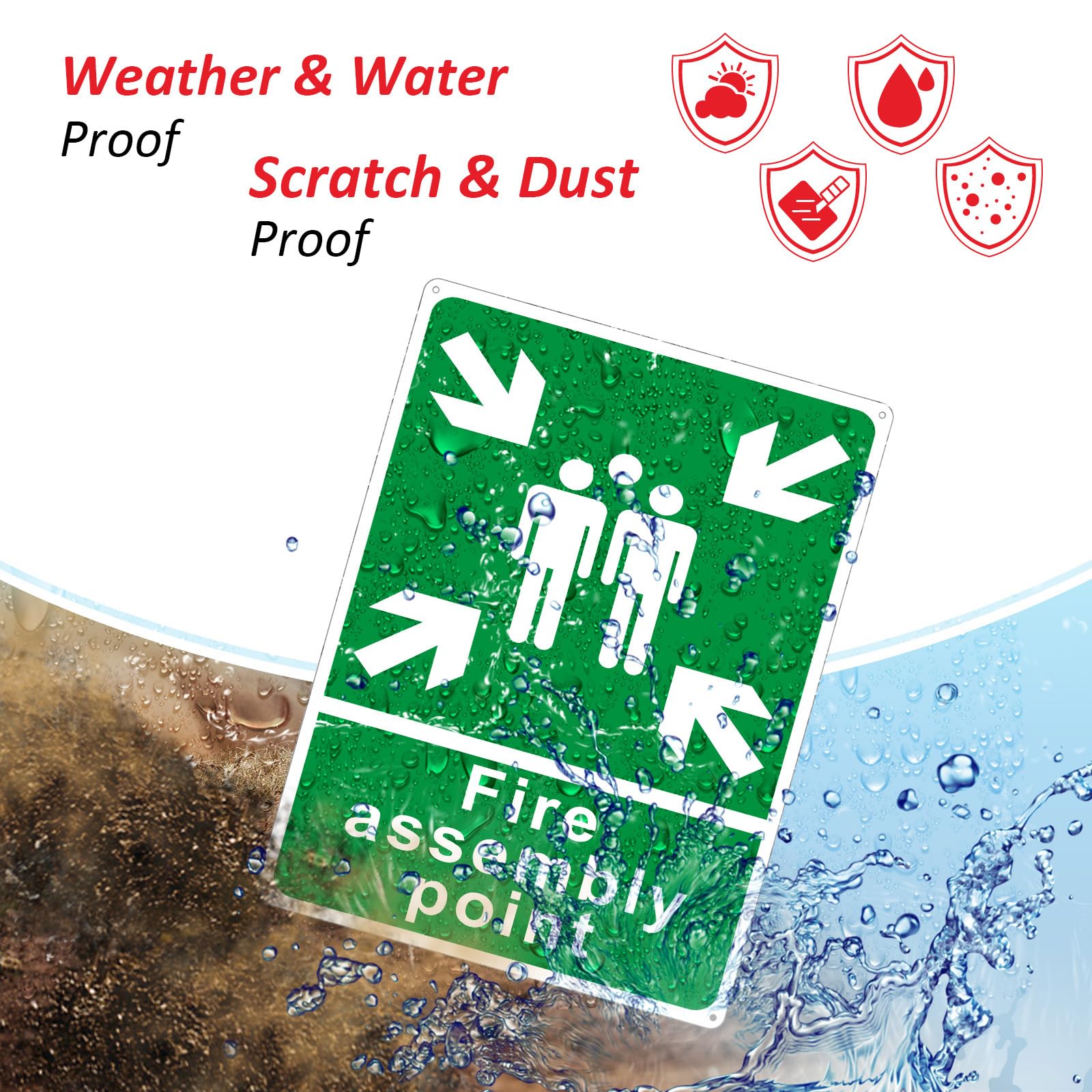 Large Fire Assembly Point Sign Outdoor, 300x400mm Reflective PVC Fire Safety Signs with 4 Pre-Drilled Holes,Weatherproof,Green - Image 4