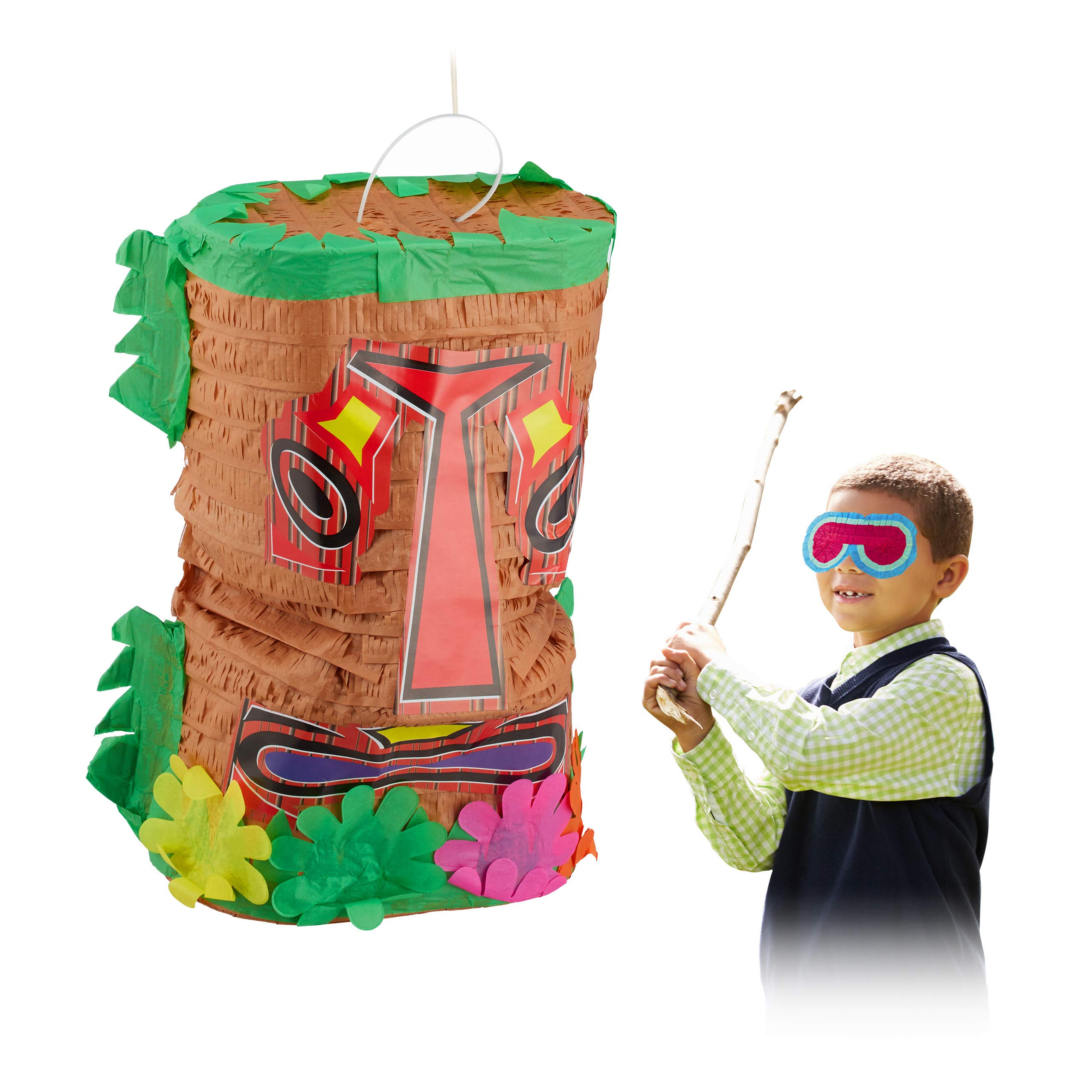 3 Piñatas Tiki, Piñatas grandes Cumpleaños para rellenar y golpear, Piñatas Hawái, Piñatas colgantes, café, multicolor