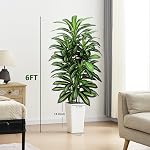 Artificial Dracaena Tree, 6FT Fake Potted Tree with White Planter | Faux Yucca Floor Plant with Natural Wood Trunk & Realistic Green Leaves for Indoor Home Office Living Room Bedroom Decor