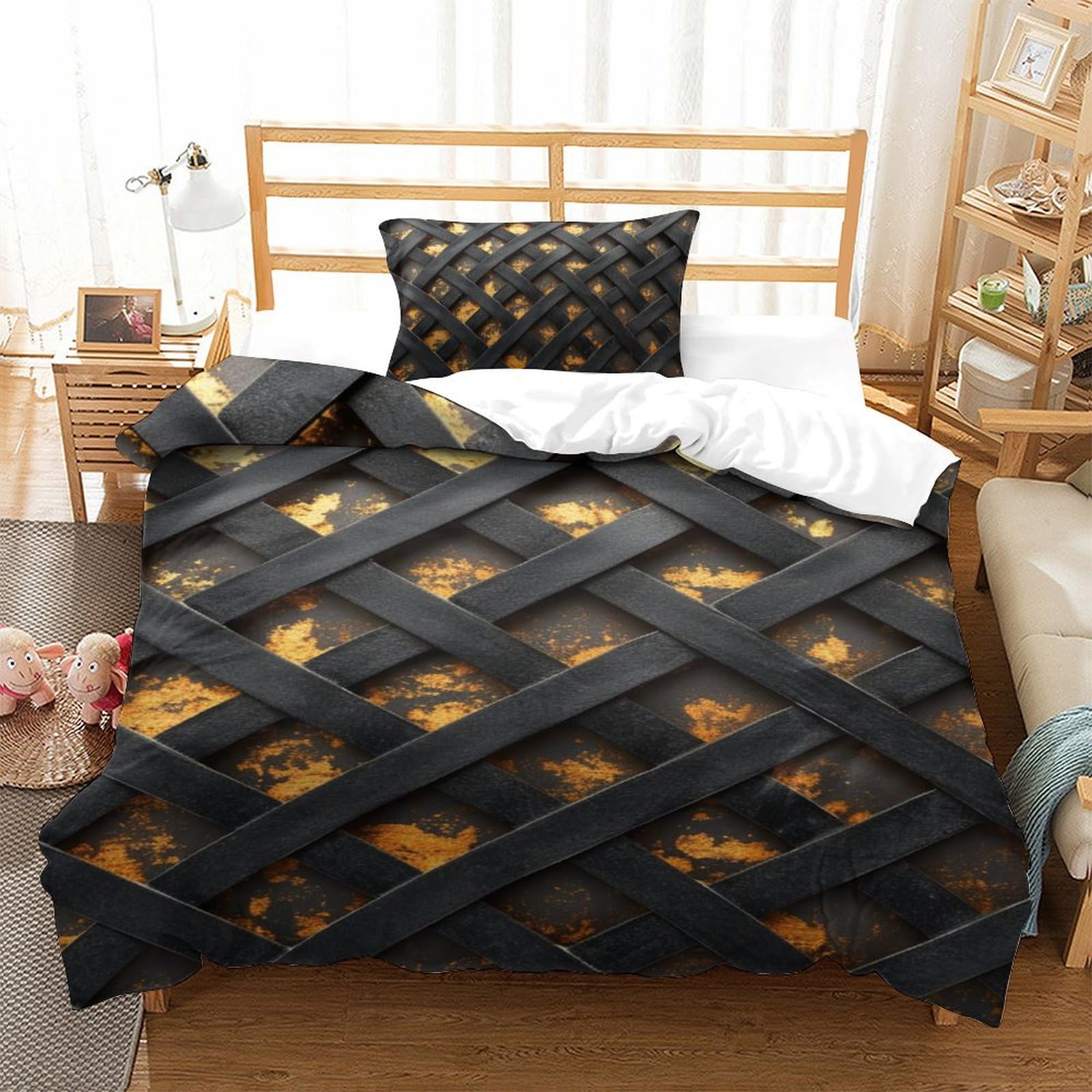 Housse de couette anti-pli stripes 3D, ensemble de lit microfibre sans repassage pour lit simple
