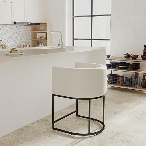 Vista 49 de Taburete de bar contemporáneo de terciopelo crema, taburete de bar de tela tapizada de 24 pulgadas, taburete de bar de cocina, taburete de isla