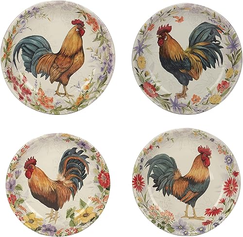 Certified International Floral Rooster - Juego de 4 cuencos para sopapasta, 38 onzas, varios diseños, multicolor