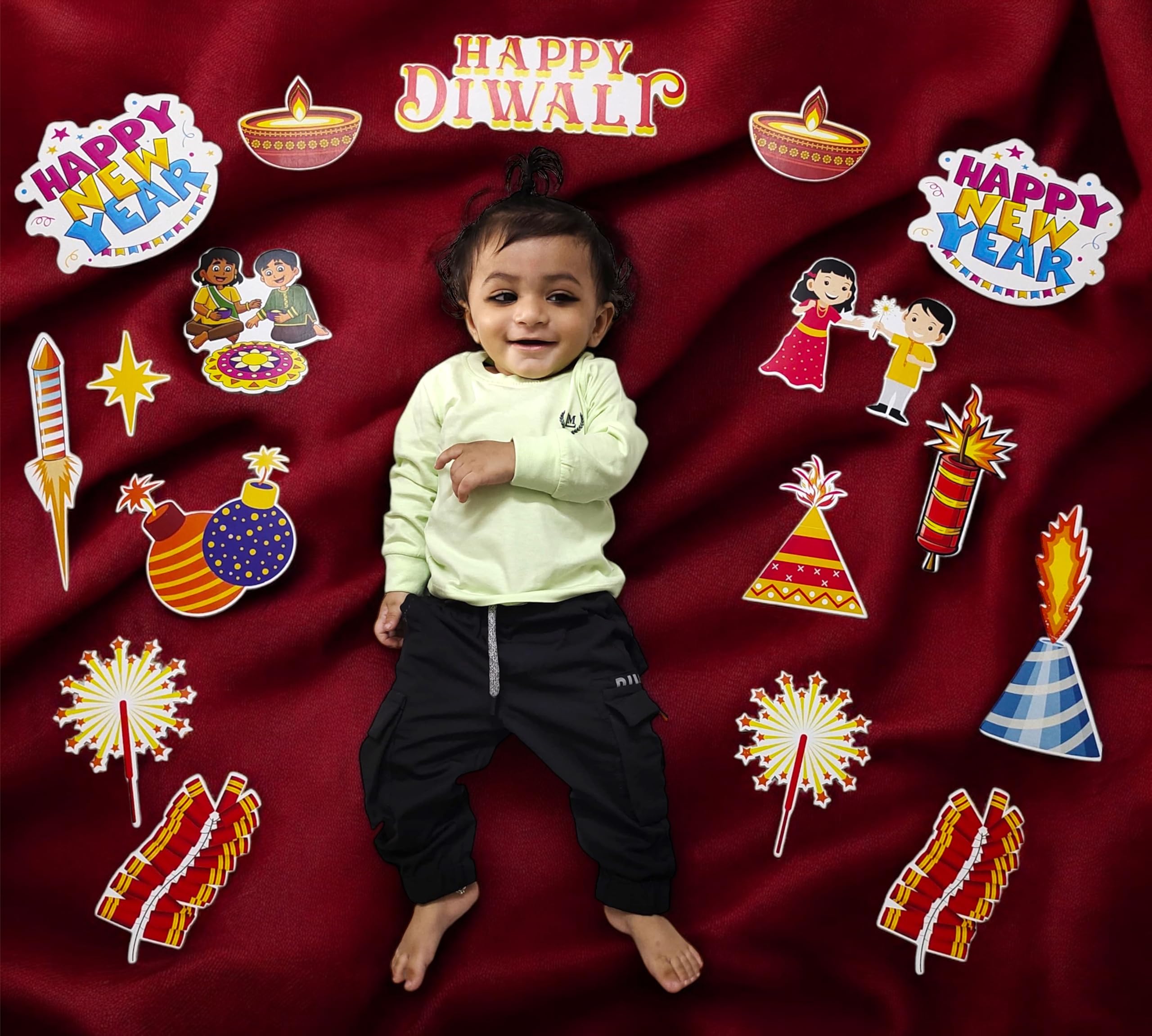 Todfod Diwali & Happy New Year Photo Booth Props | 20+ Diwali Theme Party Cards | Fun Family Photoshoot Accessories | Kids Birthday, Festive & Party Decorations - Cardstock
