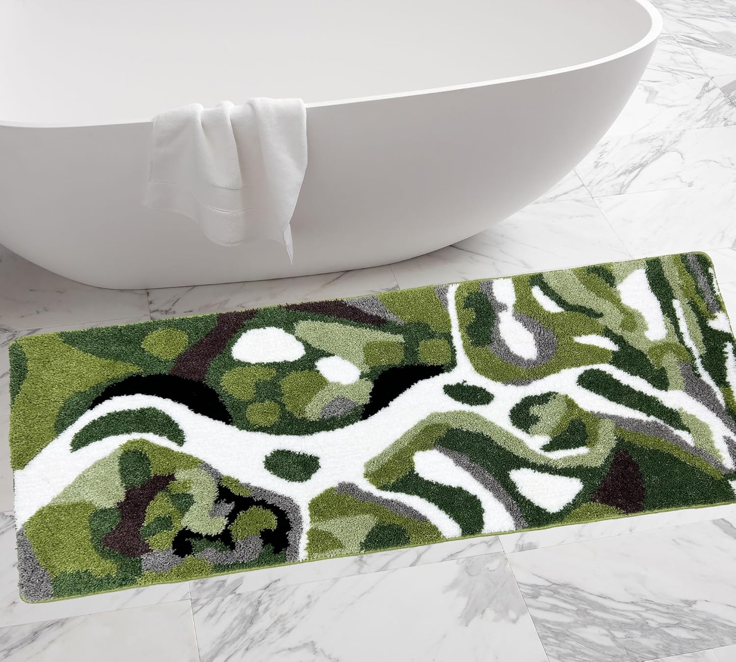 Bathroom Runner Rugs, Green Natural Bath Runner for Shower Floor, River, Moss, Large Bathroom Rug Runner, Long Bath Mat Bath Runner 24 x60