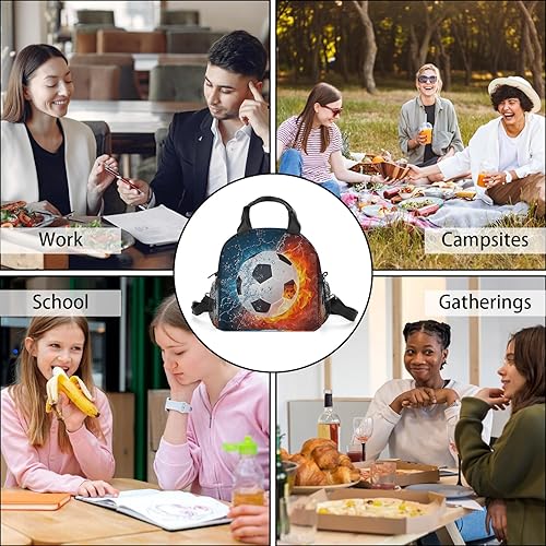 Miniatura 8 de Bolsa de almuerzo de fútbol con aislamiento, bolsa de comida de gran capacidad para niños, mujeres y hombres, bolsa enfriadora, impermeable, correa