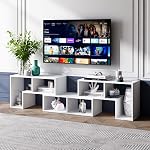 Tangkula 3 Pieces Console TV Stand, Free-Combination Entertainment Center for 50 55 60 65 Inch TV, Minimalist Modern TV Table Media Stand, DIY Open Storage Bookcase Shelf for Living Room (White)
