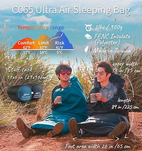 Miniatura 2 de Litume Saco de dormir compacto con forro de terciopelo, saco de dormir ligero para tres estaciones, saco repelente al agua para climas cálidos y