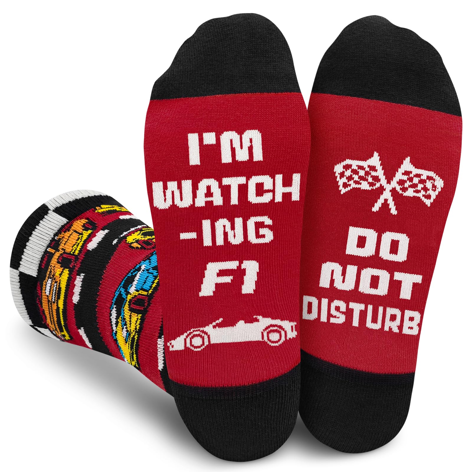 Obidodi Socks for Men, DO NOT DISTURB I'M WATCHING F1, Gifts for Car Lovers, Size 9-12, Racing Fans Christmas Presents Birthday Fathers Day (Red)