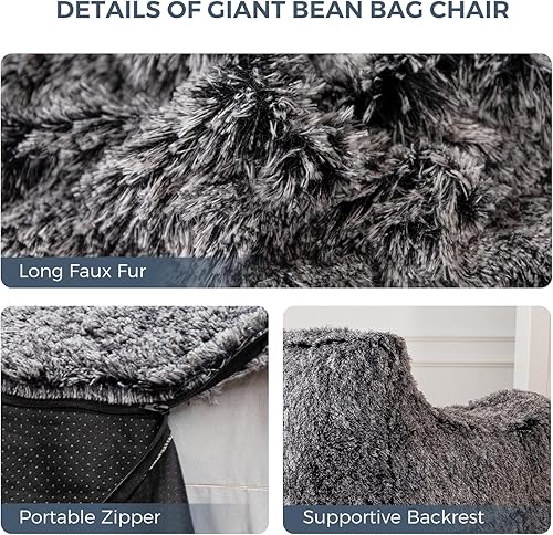 Miniatura 6 de MAXYOYO Puf gigante, de piel sintética, con relleno, para sala de estar, para adultos, sofá grande y perezoso, silla decorativa con bolsillo para