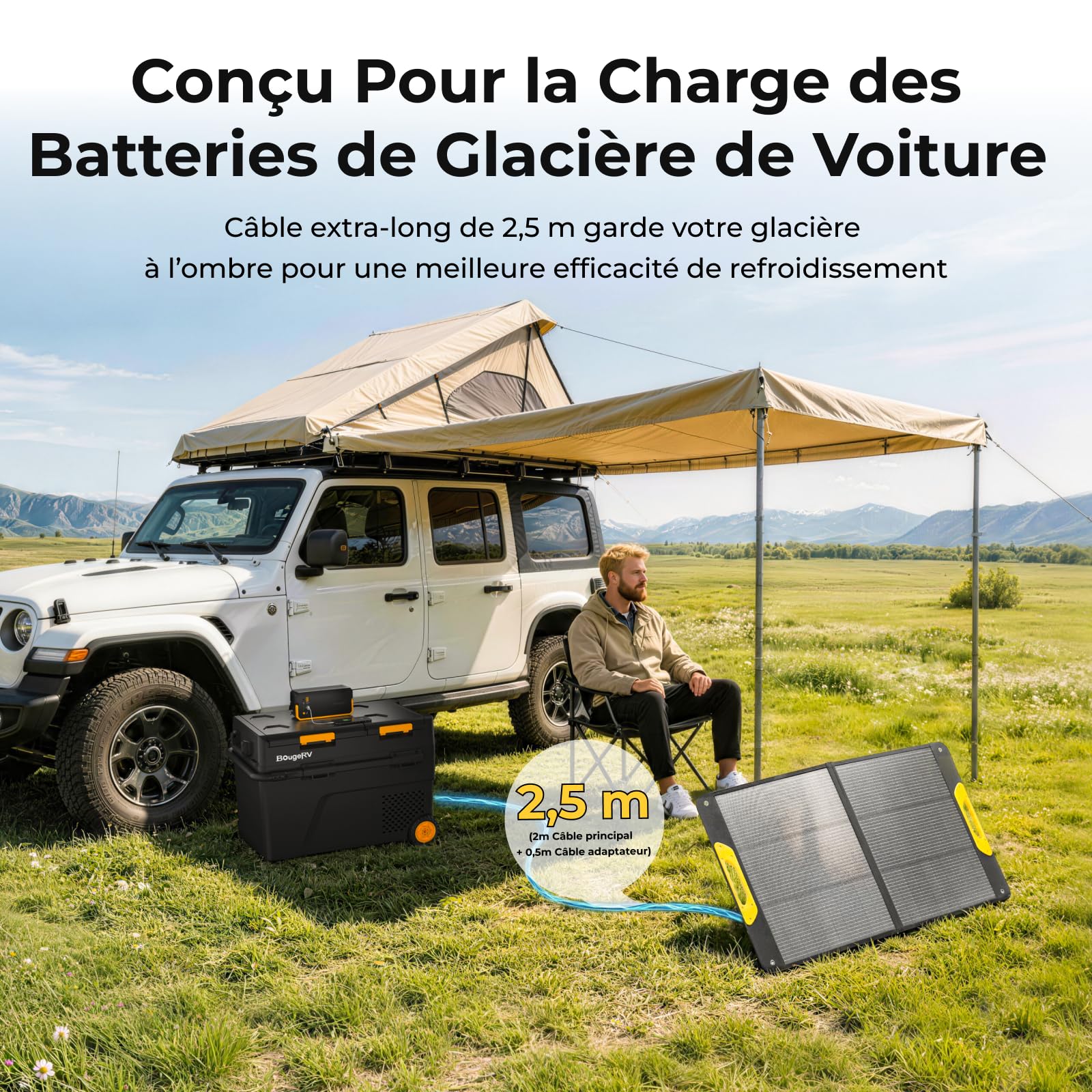 BougeRV 100W Panneau Solaire Pliable, 25% Efficacité N-Type, pour Batterie 173Wh/277Wh, Fibre de Verre, Étanche IP65, pour Station Énergétique, Camping, Extérieur, Jardin