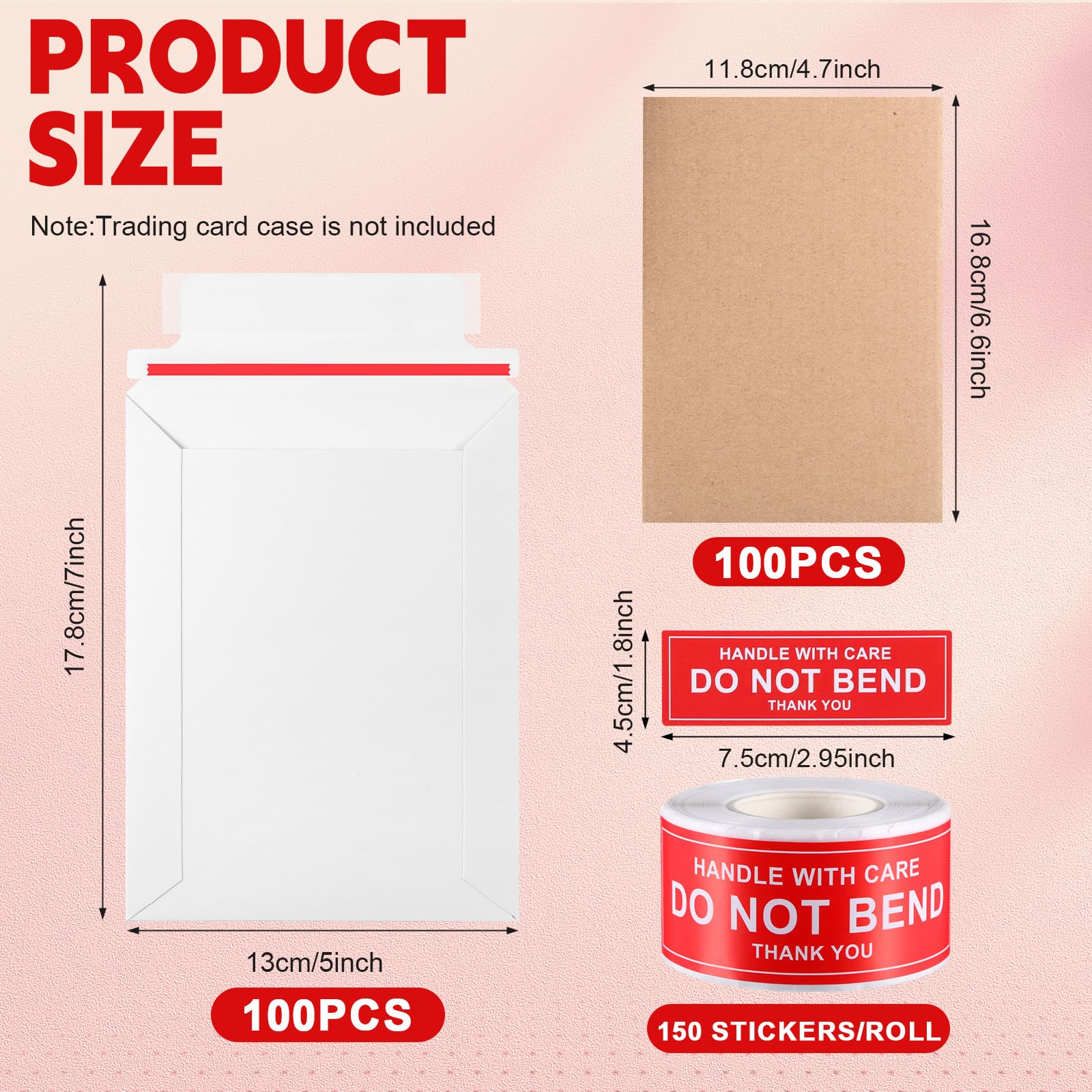 Honoson Lot de 201 enveloppes pour cartes à collectionner - 17,8 x 13 cm - Enveloppes en carton et autocollants rigides pour cartes de sport TCG - Fournitures d'expédition (blanc)