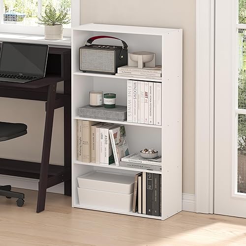 Furinno PASIR Book Shelf, 4-Tier Bookshelf, Bookcase with Open Shelf, 9.4 x 23.6 x 41.7, for Living Room, Bedroom, Home Office, Plain White