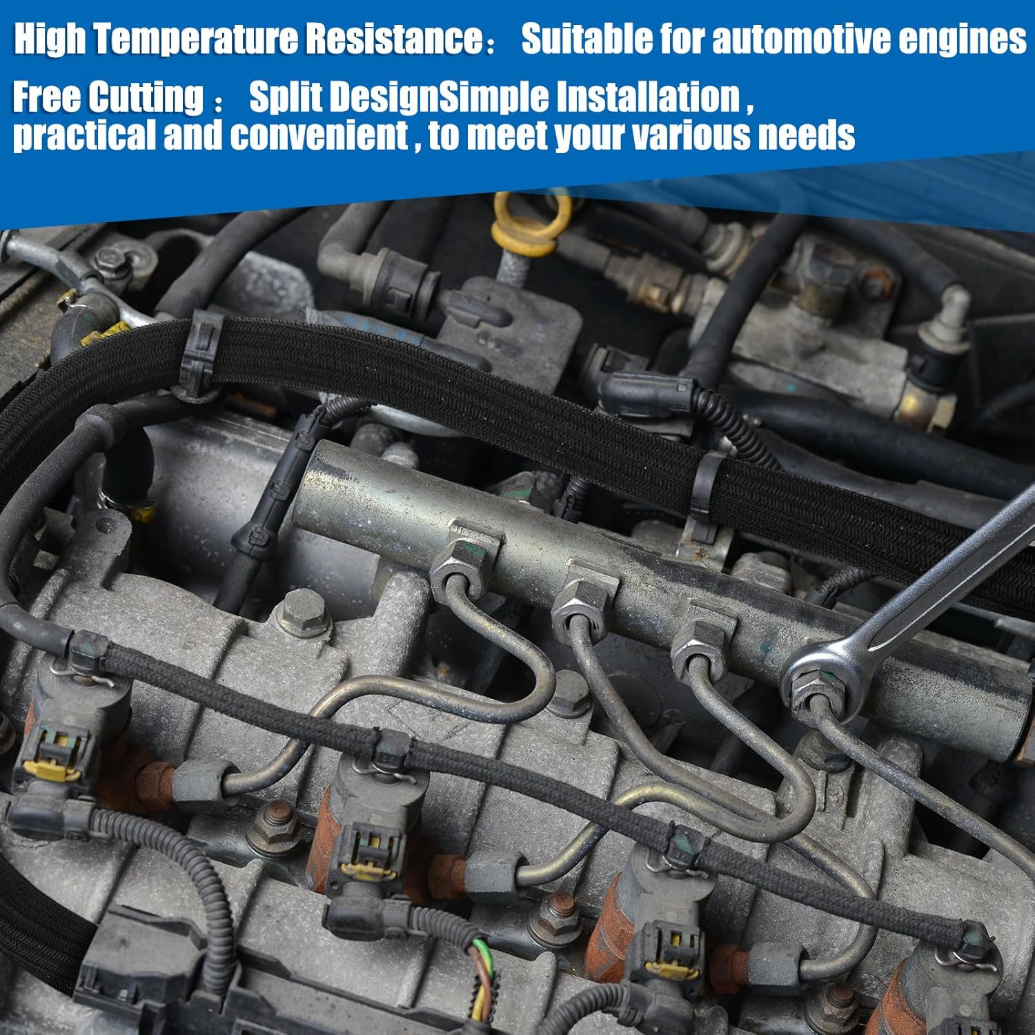 Pangda 50ft Split Wire Loom Tubing Flame Retardant Braided Cable Sleeve Split High Temperature Cable Conduit Auto Wire Conduit for Industrial Electrical Tinsel Automotive Marine(50 Ft, 1")