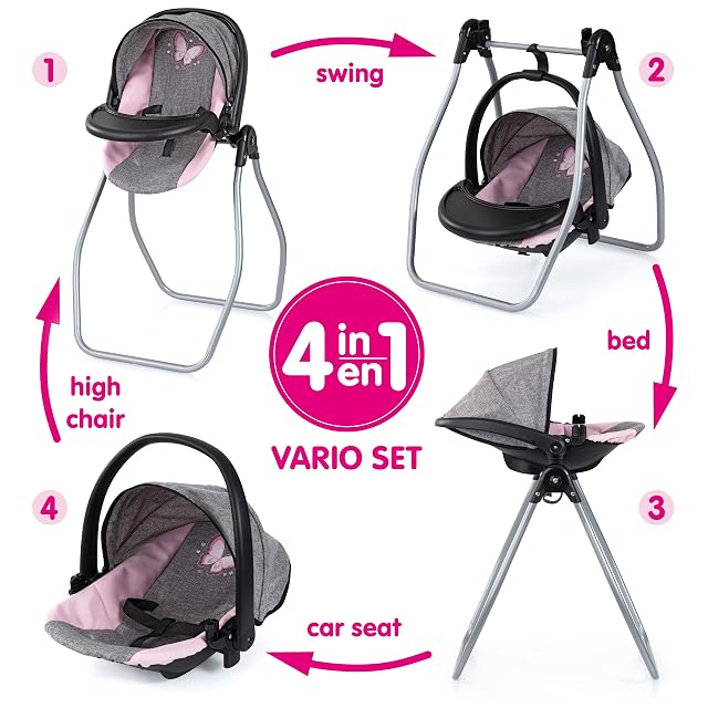 Foto 7 de 7 de Bayer Design Accesorios para muñecos Set 4 en 1, Trona, portabebés