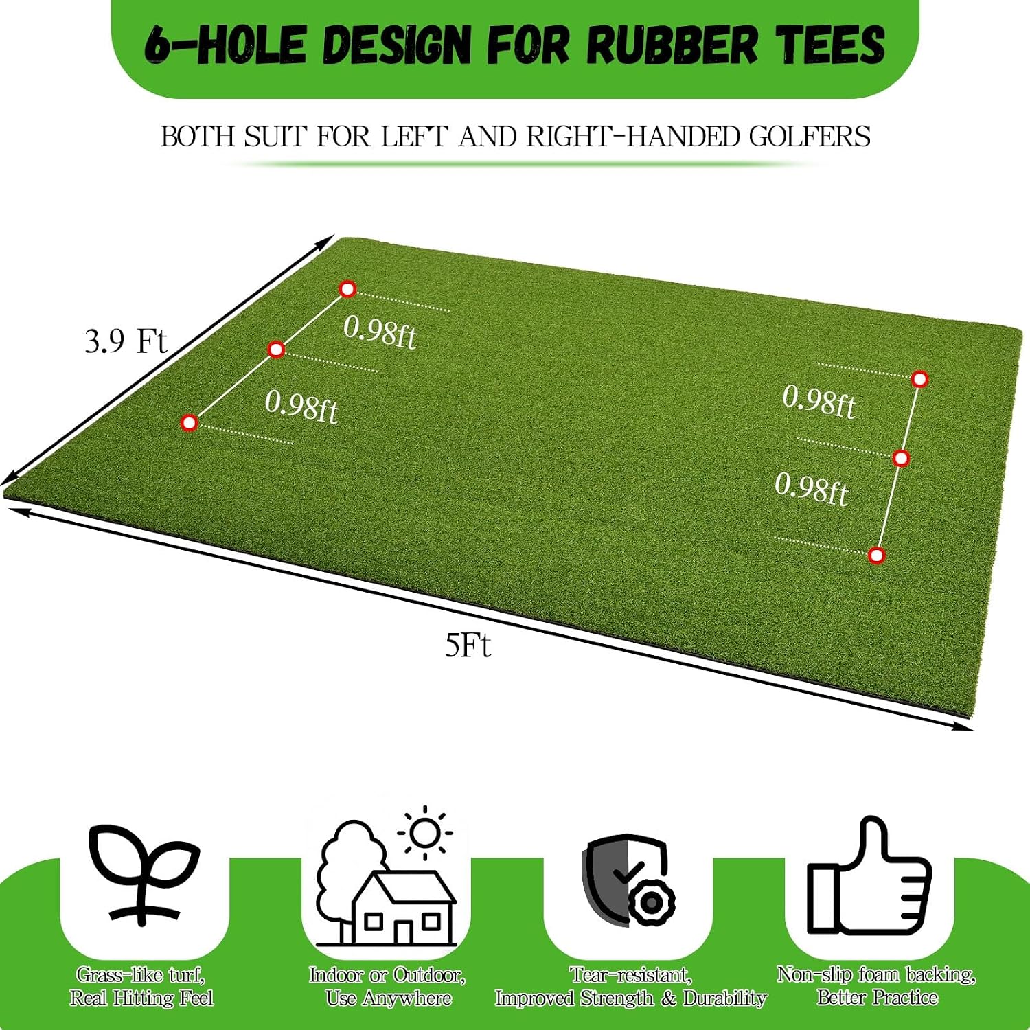 Golf Mat 5x4ft, Golf Hitting Mats for Indoor/Outdoor Practice, 21mm Dense Elite Artificial Hitting Training Mat,High-Elasticity Artificial Turf Mat for Golf Simulator Chipping Driving Training