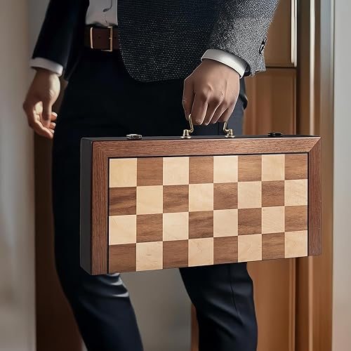 Miniatura 6 de Juego de ajedrez de lujo de 16.5 pulgadas, juego de mesa de ajedrez plegable grande de madera con asa, piezas de ajedrez acrílico ponderadas - 3.5