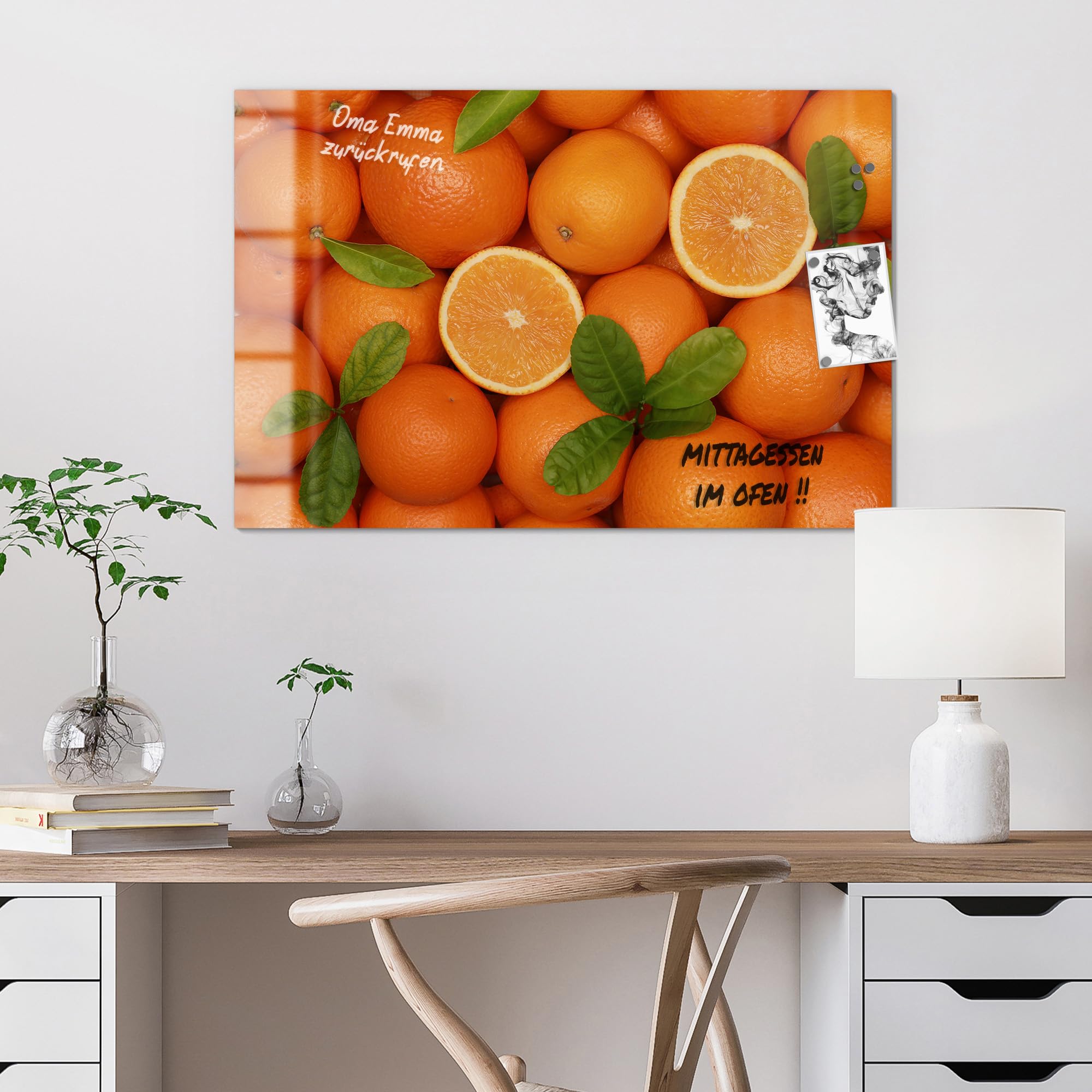 DEQORI Szklana tablica magnetyczna | wymiary 90 x 60 cm | motyw "Świeżość witamin" | tablica memo ze szkła | tablica magnetyczna z magnesami, długopisem i ściereczką do kuchni i biura | tablica