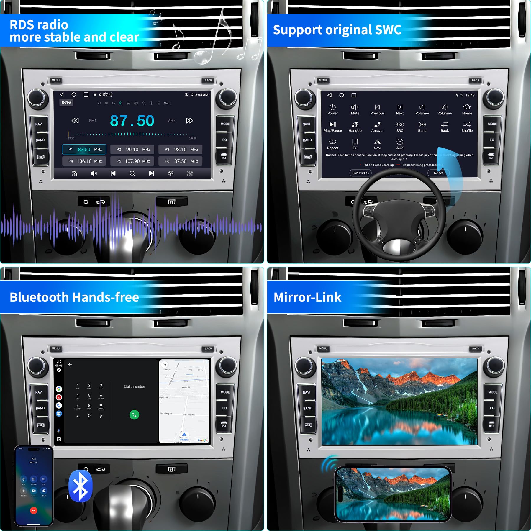Autoradio pour Opel Astra Corsa Zafira, système Android 13 2G+32G avec Navigation GPS CarPlay Android Auto WLAN Bluetooth MirrorLink, écran Tactile 7 Pouces Radio FM Commande au Volant, Argent
