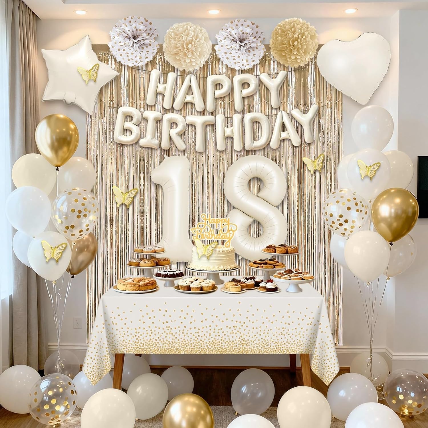 18th Birthday Decorations for Girls, White Cream Party Supplies image 4