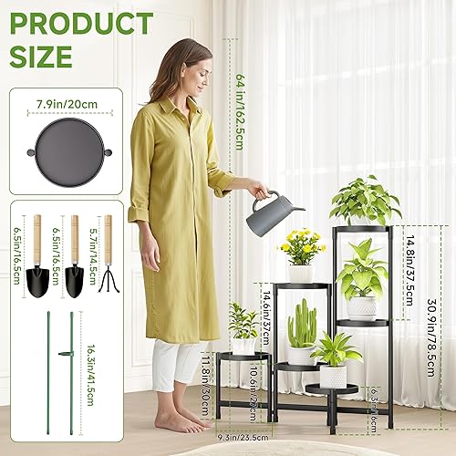 Miniatura 5 de Soporte para Plantas de Interior y Exterior con Bandeja de Metal de 6 Niveles Esquinero Portaplantas Plegable Soporte para Macetas Soporte de