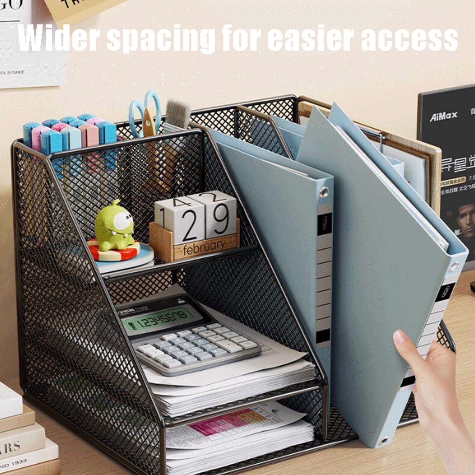 Organizer Scrivania con portadocumenti, 3 Livelli Organizer Ufficio Porta Documenti Organizzatore in Rete per Scrivania(Black)