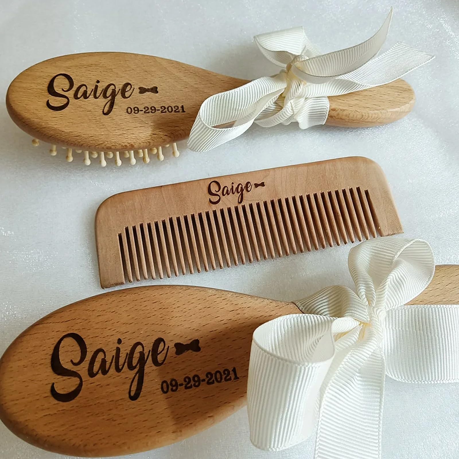Spazzola Per Neonato Personalizzata, Regalo Di Nascita, Nome Inciso Con Legno