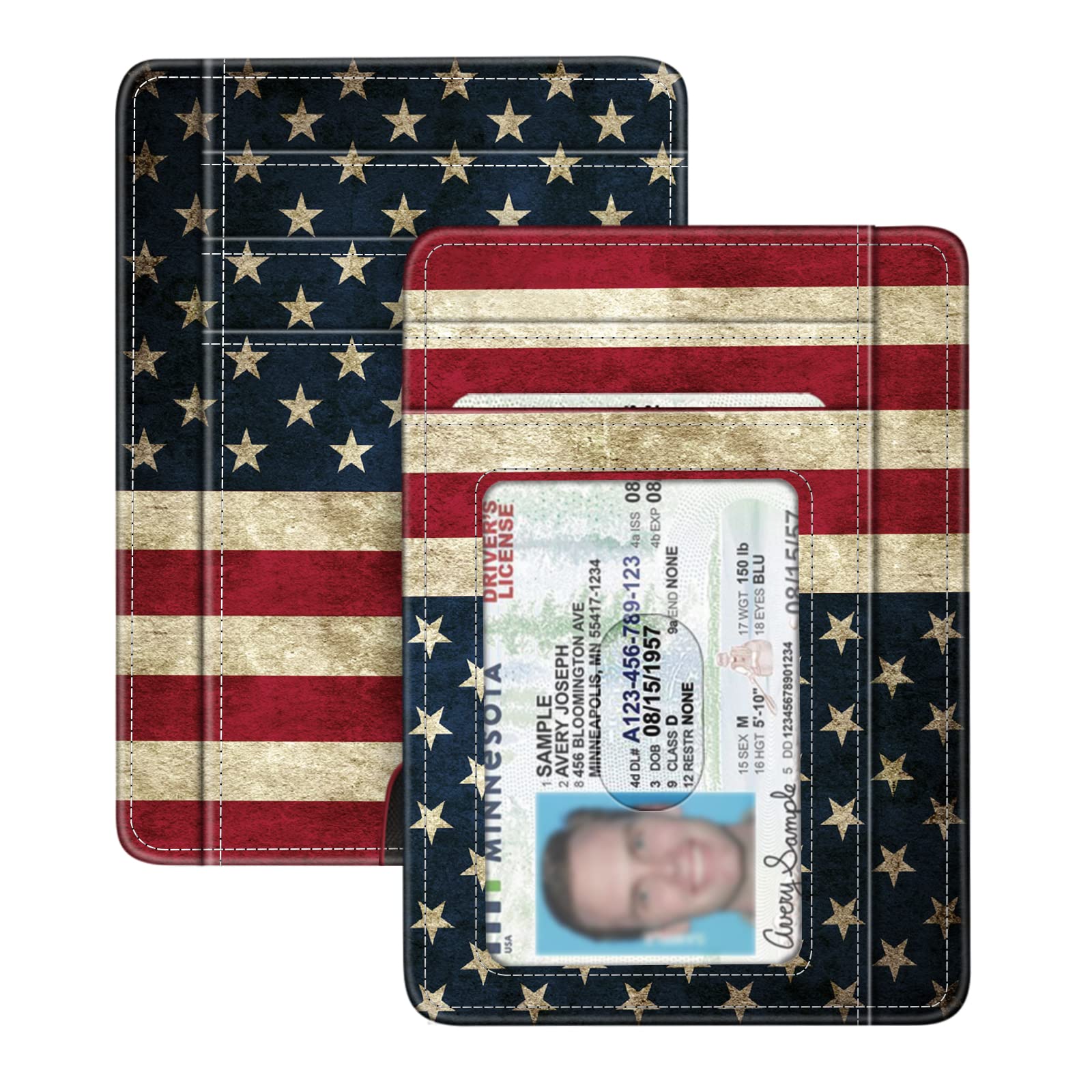 FINTIE Slim Minimalist Front Pocket Wallet, RFID Blocking Credit Card Holder Card Cases with ID Window for Men Women (US-Flag)