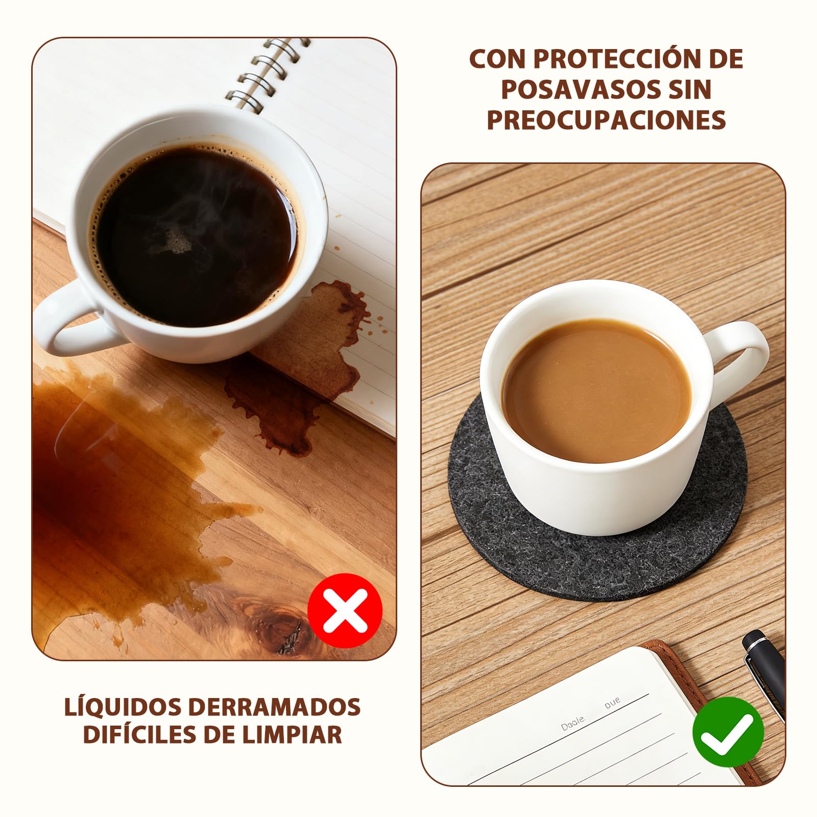 Posavasos de fieltro redondos negros antideslizantes resistentes al calor lavables 30 piezas