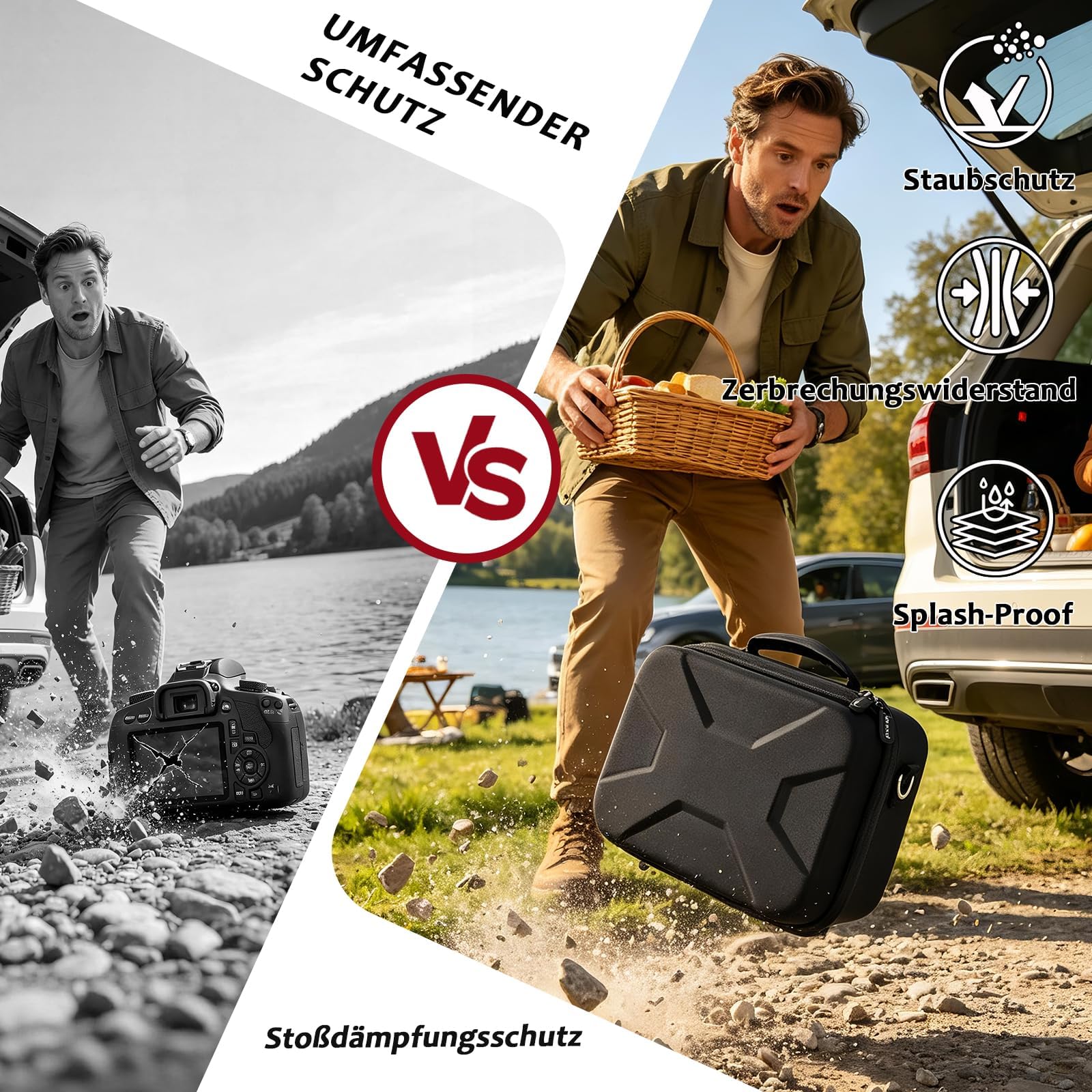 Boobowl Kameratasche kompatibel mit Canon EOS R50 R100 R10 R7 2000D 250D, Sony Alpha ZV-E10 A6700 A6400, Nikon Z50II D7500, Hartschalen-Fototasche mit Schultergurt und 6 Steckfächern - Schwarz