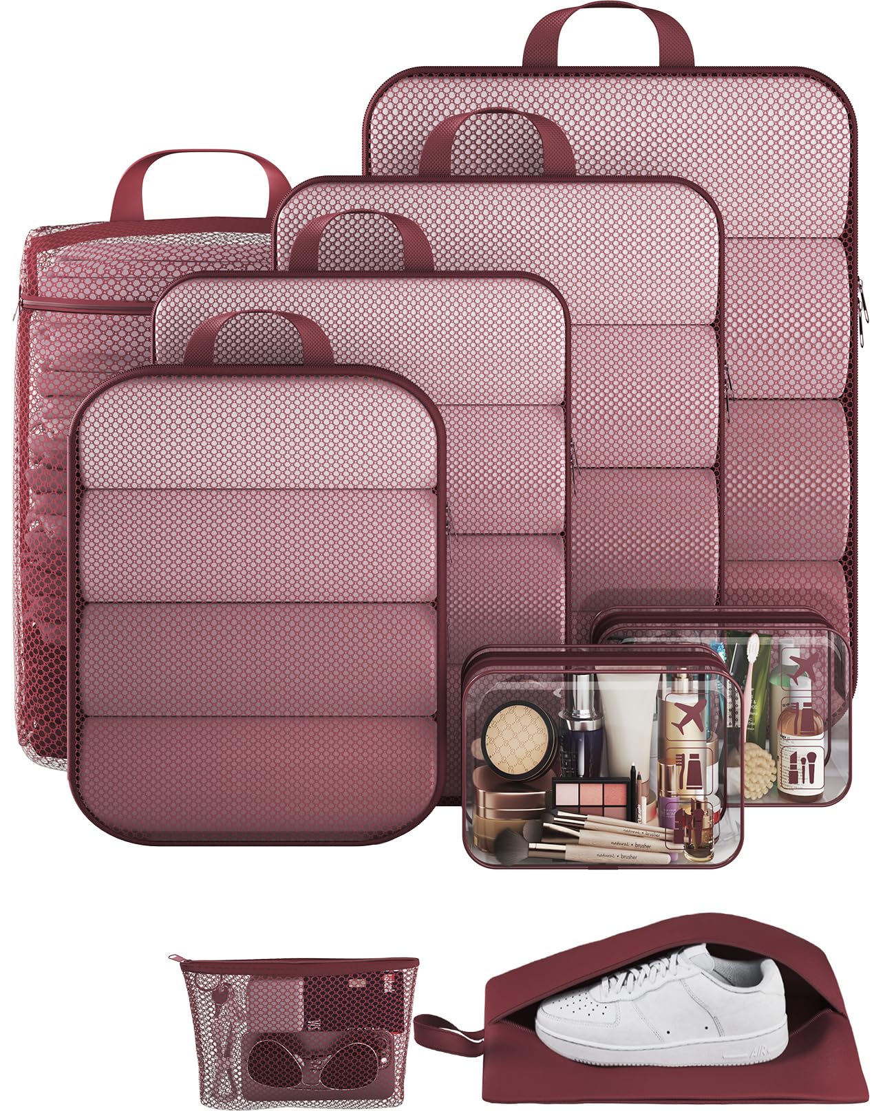 Veken 9/11 Set Compression Packing Cubes for Travel Essentials,Compressible Expandable Large Luggage Suitcase Organizer Bags for Clothing,Durable