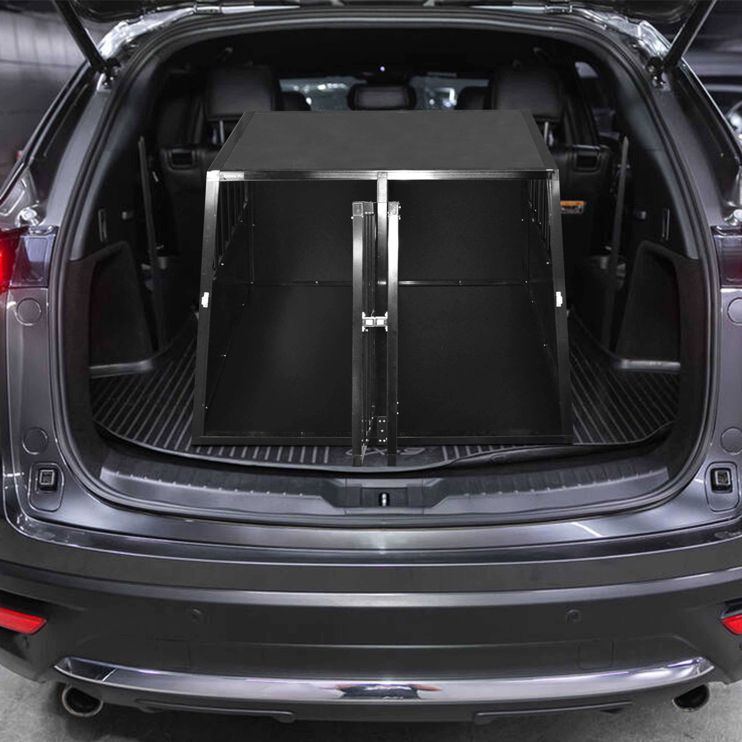 Defacto Cage de transport pour chien en aluminium - Cage de voyage pour voiture - Porte grillagée verrouillable - Caisse de transport pour animaux (noir, XXL) 95 x 85 x 69 cm